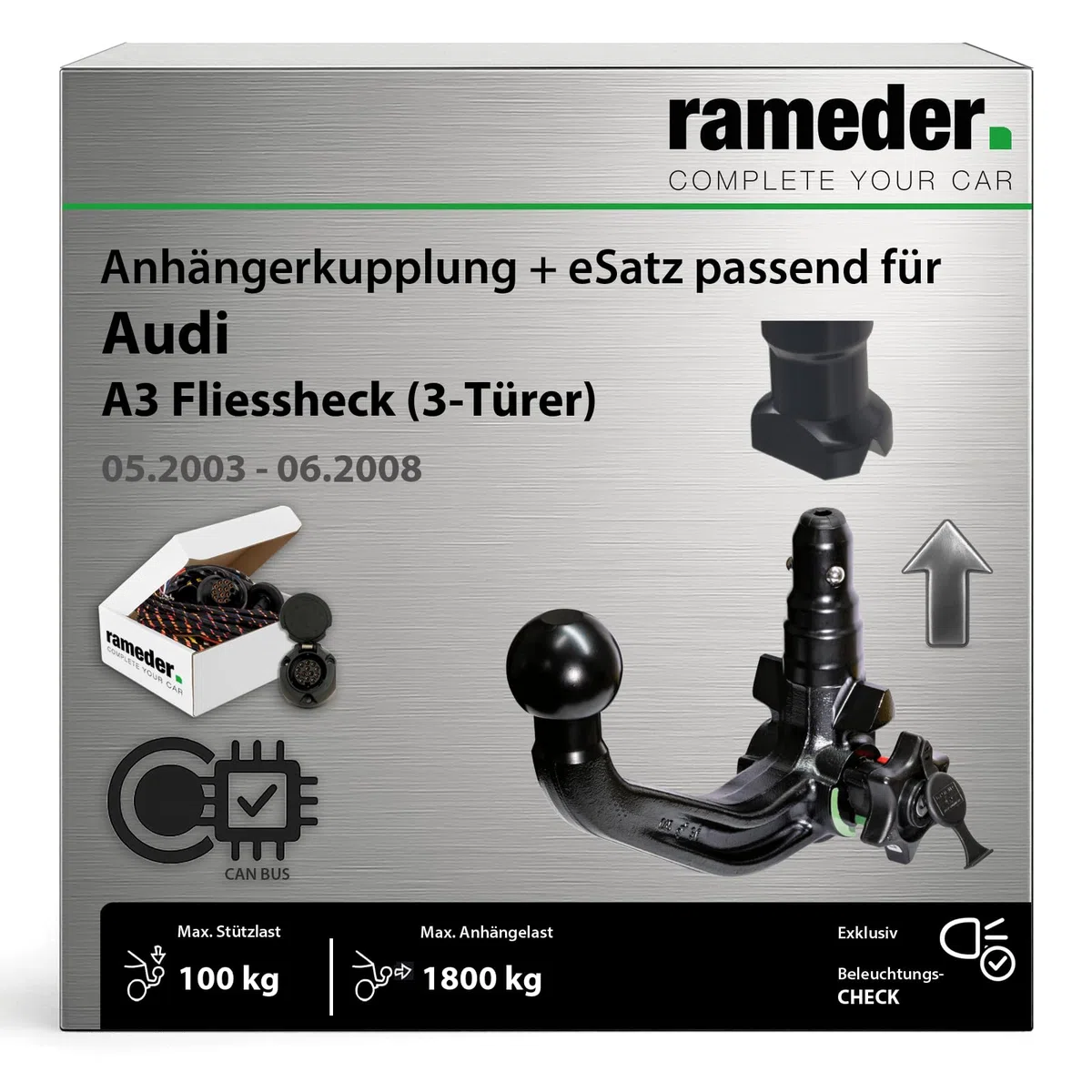Anhängerkupplung abnehmbar Westfalia passend für Audi A3 Fliessheck (3-Türer) Typ 8P Baujahr: 2003-2008 inkl. 13 poligem spezifischen CAN-Bus Elektrosatz | rameder. Komplettsatz - A40V